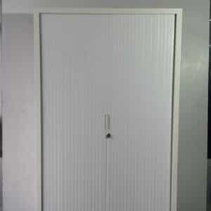 ARMOIRE HAUTE MÉTALLIQUE CORPS BLANC RIDEAUX COLORIS BLANC4 ÉTAGÈRES L120 X H198