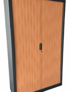 Armoire haute à rideaux - Graphite & Hêtre foncé - H198 x L120 cm | Mobilier de bureau