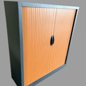 Armoire Mi haute à rideaux  - Graphite & Hêtre foncé - H136 x L120 cm